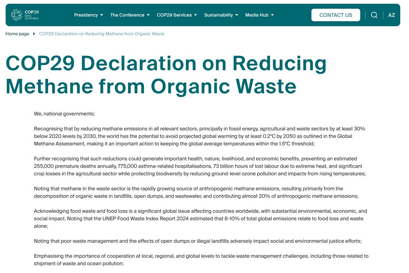 COP29 Declaration on Reducing Methane from Organic Waste