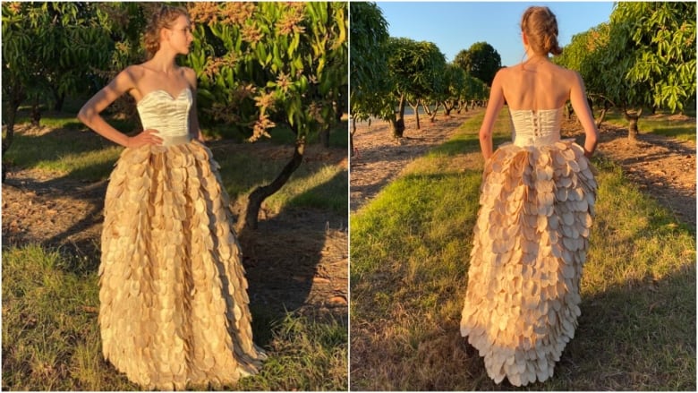 This Australian student made a gown out of 1,400 mango seeds to highlight food waste